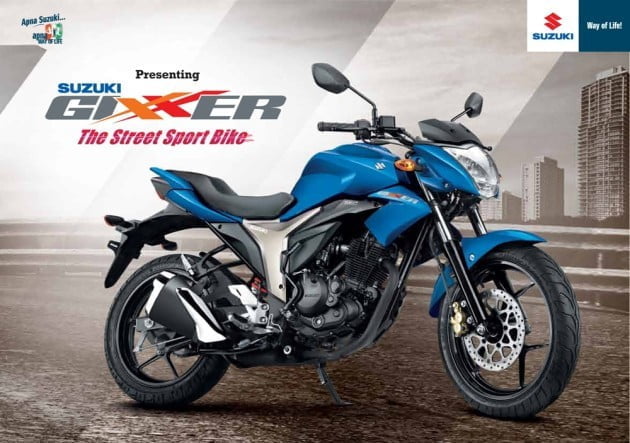 ஏபிஎஸ் வசதி கொண்ட இந்தியாவின் விலை குறைந்த மோட்டார்சைக்கிள் 2 suzuki gixxer 150cc brochure front looks thinatamil |